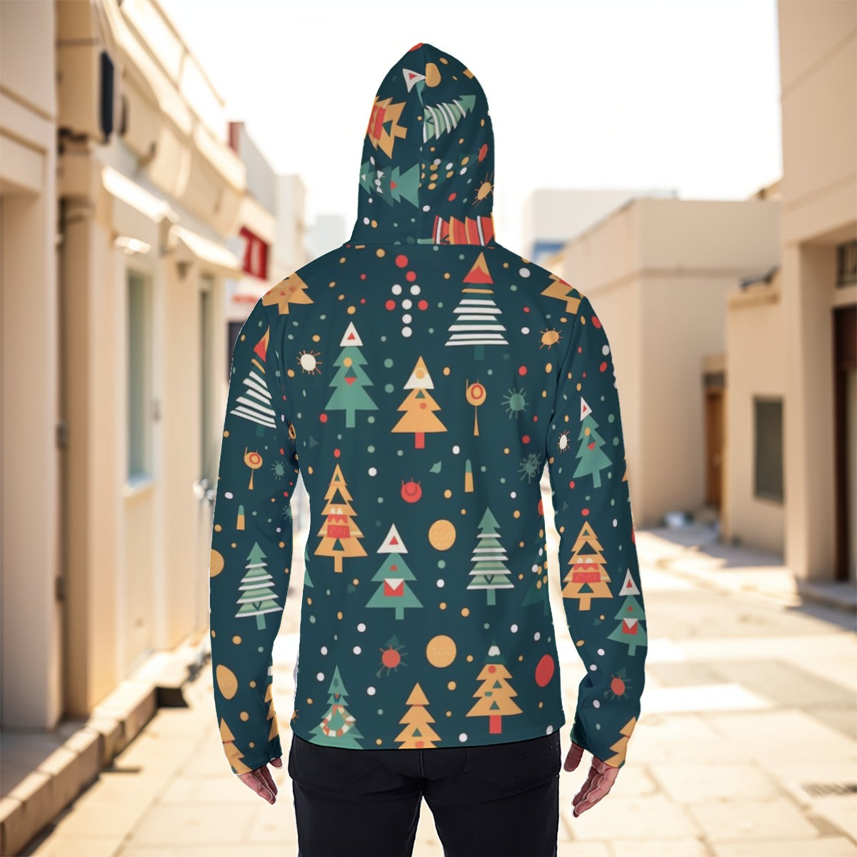 Split Eco-friendly All-Over Print Men's Masked Hoodie