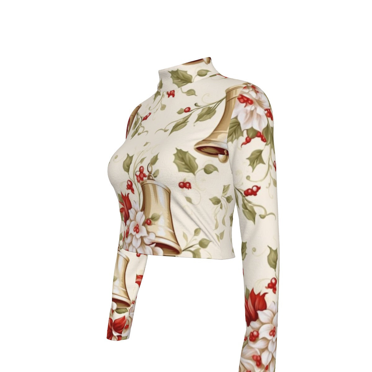 Eco-Friendly All-Over Print Women's Turtleneck T-shirt With Long Sleeve