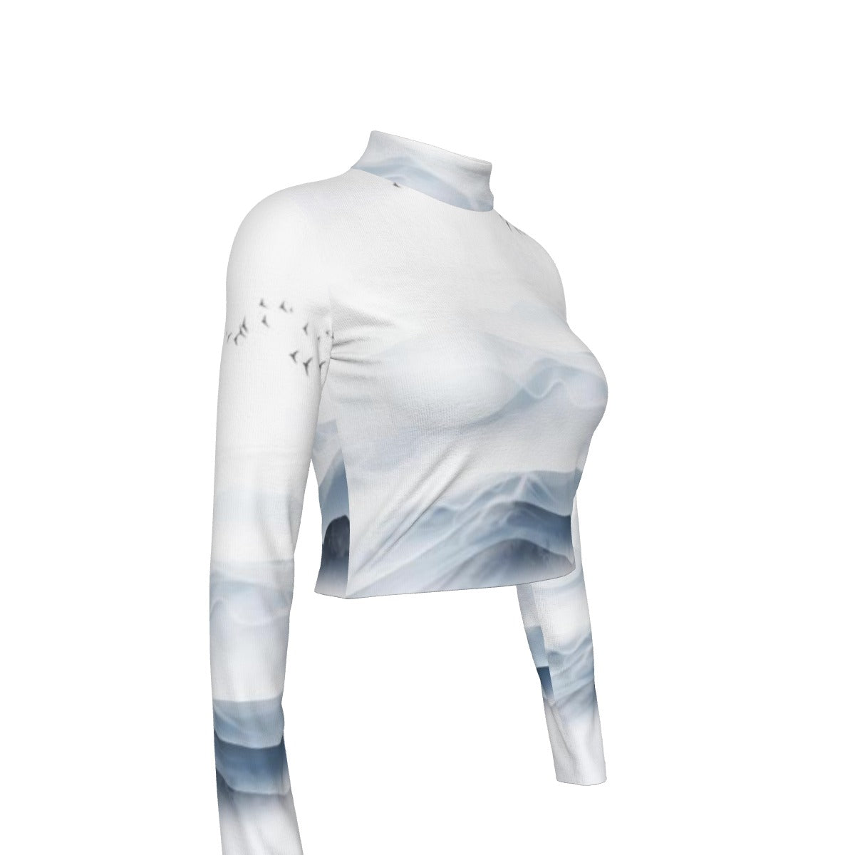 Eco-Friendly All-Over Print Women's Turtleneck T-shirt With Long Sleeve