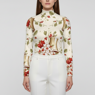 Eco-Friendly All-Over Print Women's Turtleneck T-shirt With Long Sleeve