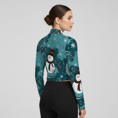 Eco-Friendly All-Over Print Women's Turtleneck T-shirt With Long Sleeve