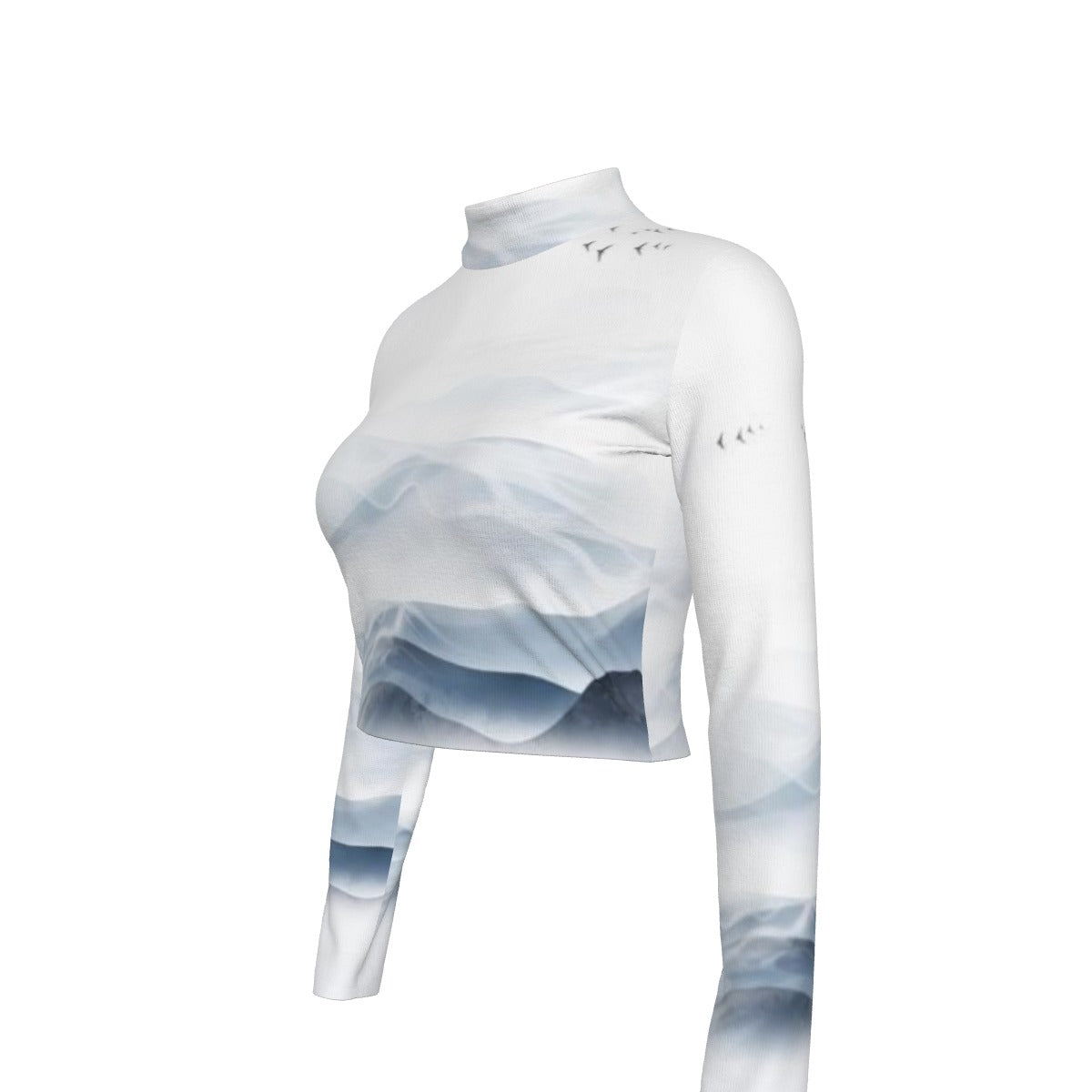 Eco-Friendly All-Over Print Women's Turtleneck T-shirt With Long Sleeve