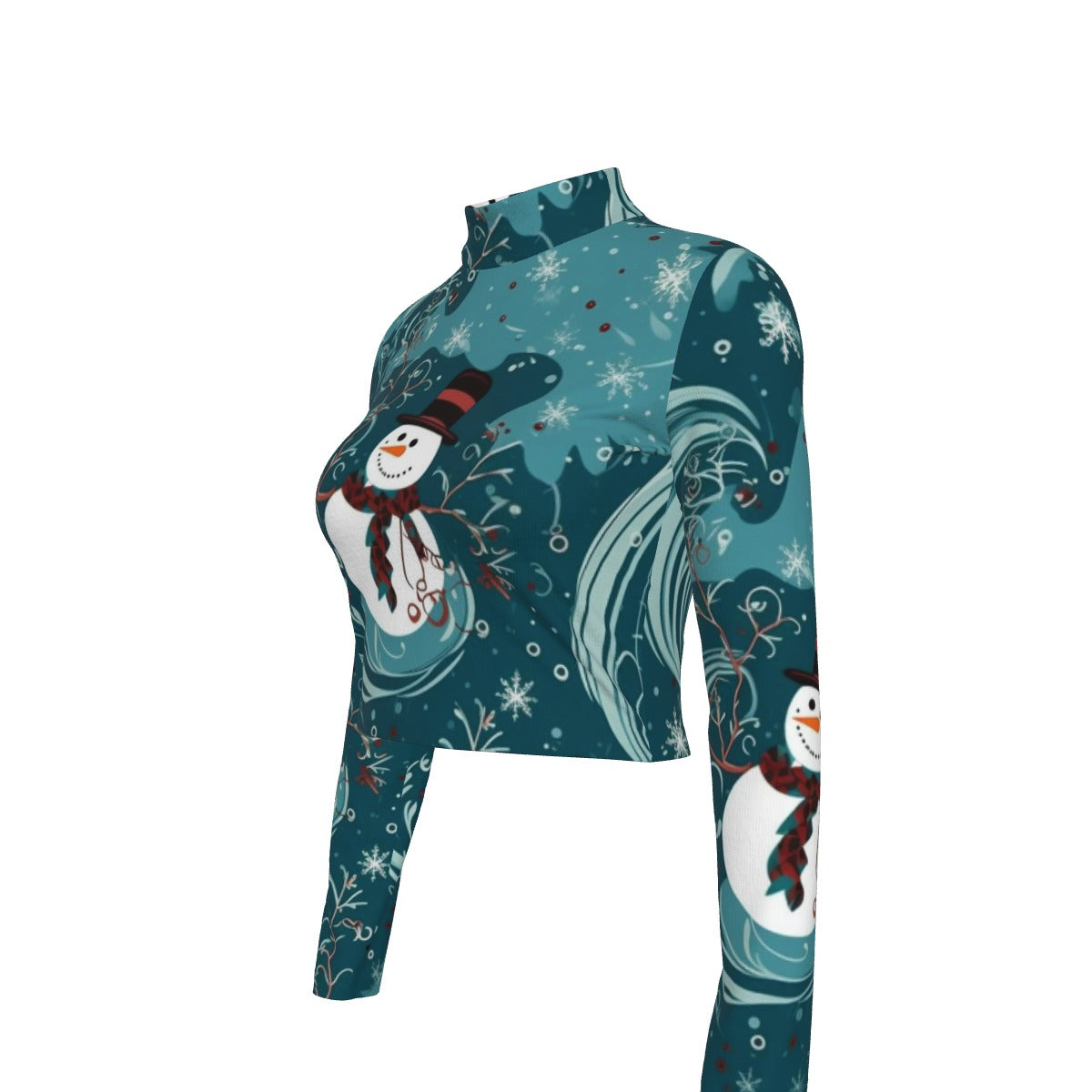 Eco-Friendly All-Over Print Women's Turtleneck T-shirt With Long Sleeve