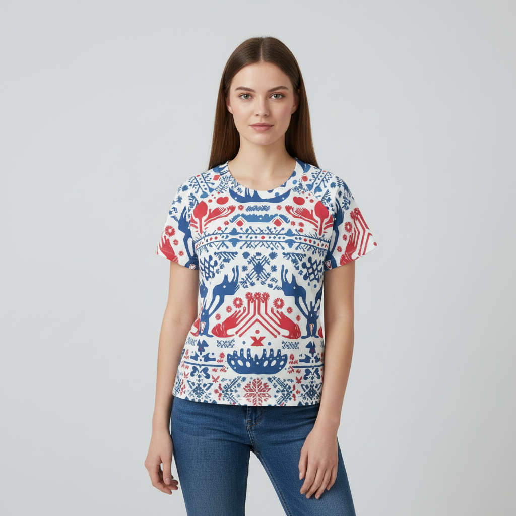 Eco-friendly  All-Over Print Women's cropped Raglan T-shirt With Short Sleeve