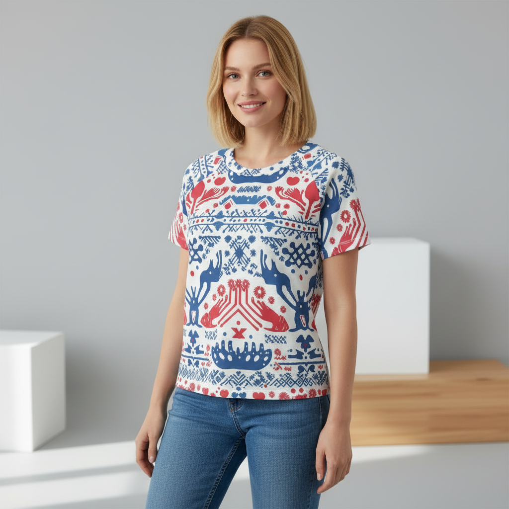 Eco-friendly  All-Over Print Women's cropped Raglan T-shirt With Short Sleeve