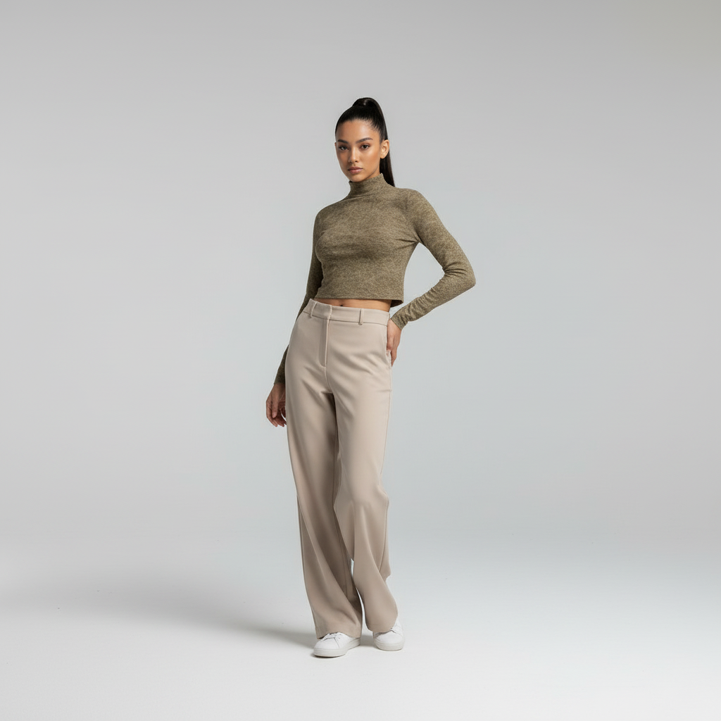 Eco-Friendly All-Over Print Women's Turtleneck T-shirt With Long Sleeve