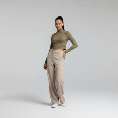 Eco-Friendly All-Over Print Women's Turtleneck T-shirt With Long Sleeve