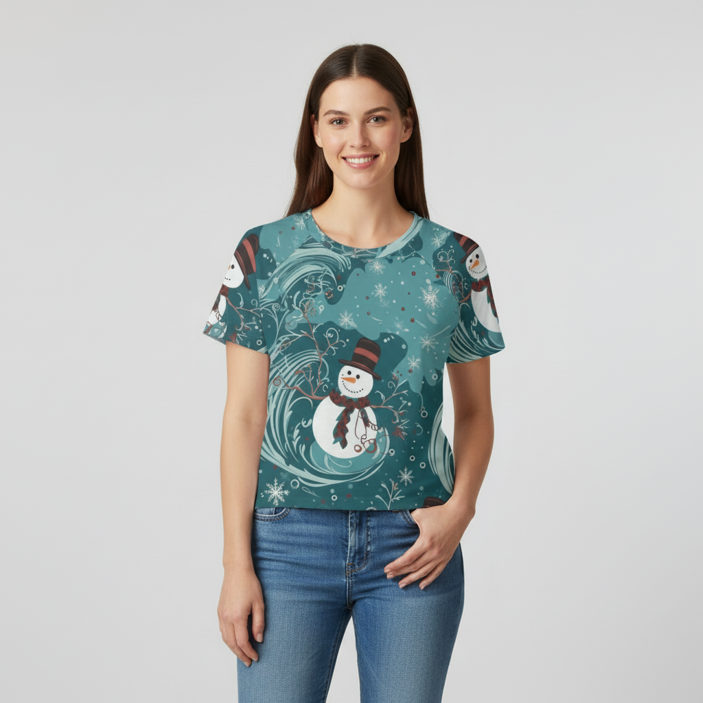 Eco-friendly  All-Over Print Women's cropped Raglan T-shirt With Short Sleeve