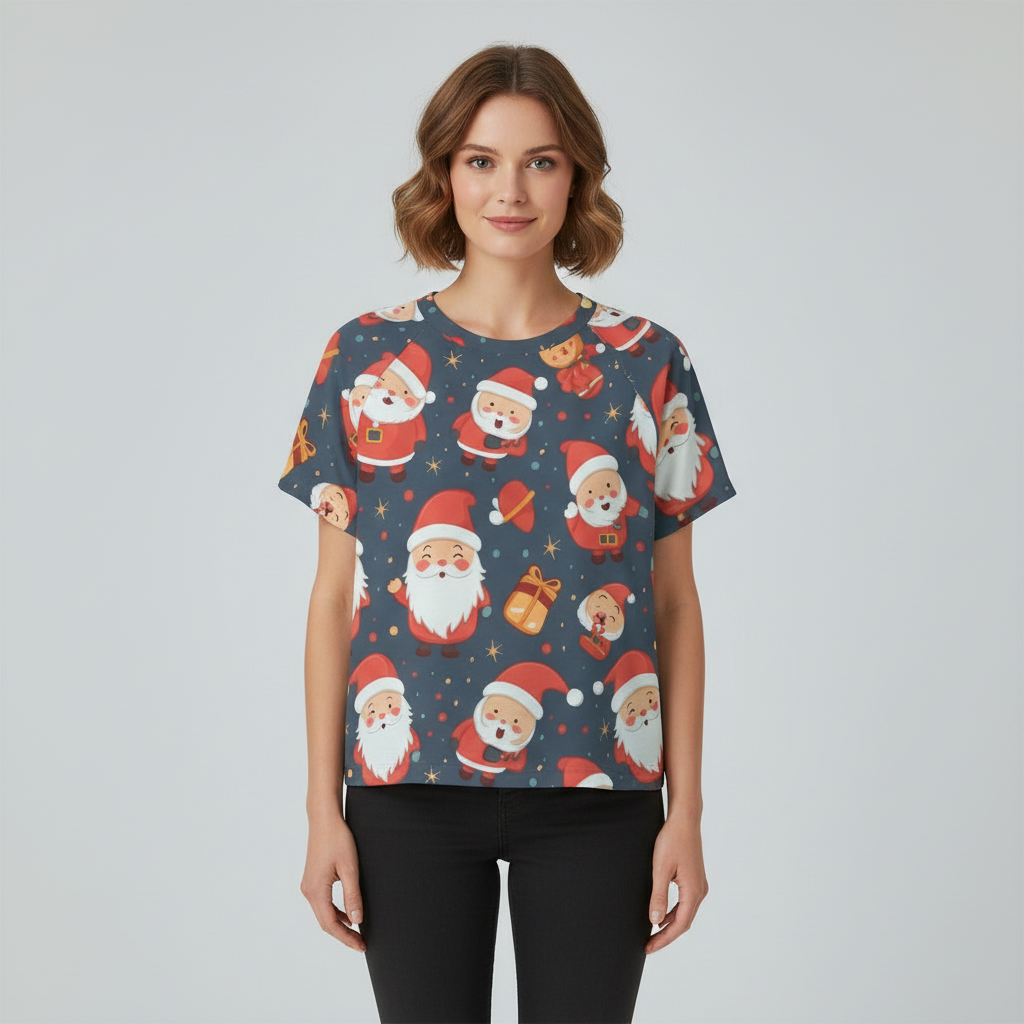 Eco-friendly  All-Over Print Women's cropped Raglan T-shirt With Short Sleeve