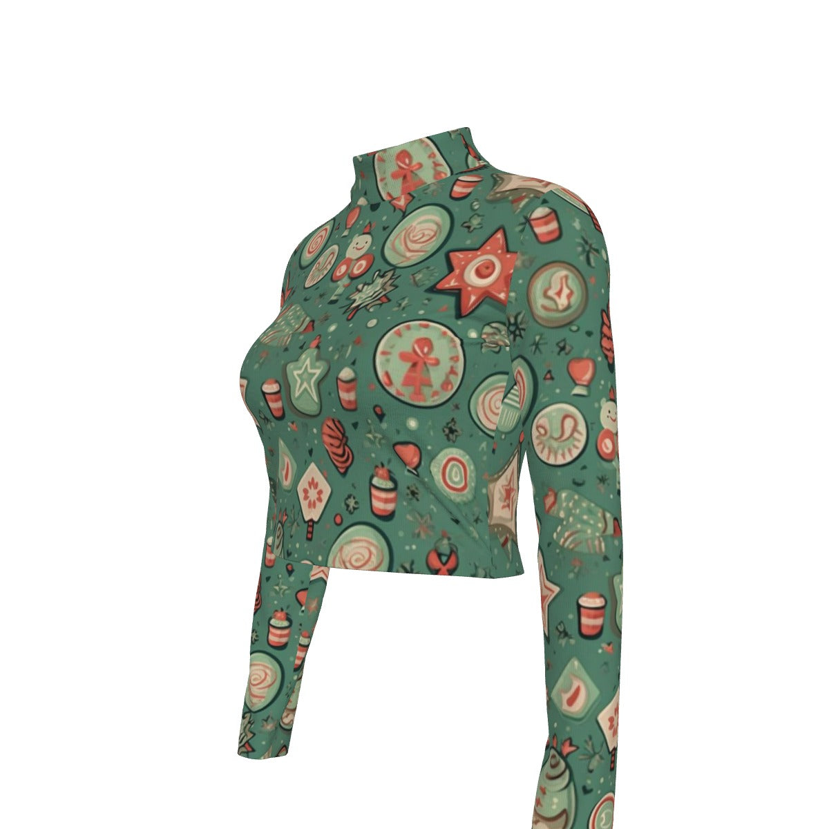 Eco-Friendly All-Over Print Women's Turtleneck T-shirt With Long Sleeve