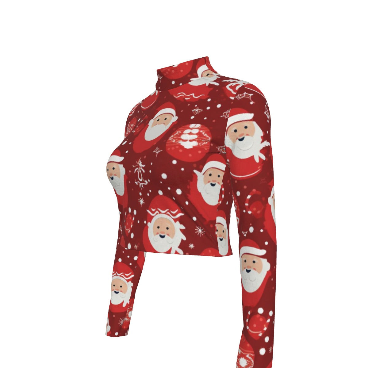 Eco-Friendly All-Over Print Women's Turtleneck T-shirt With Long Sleeve