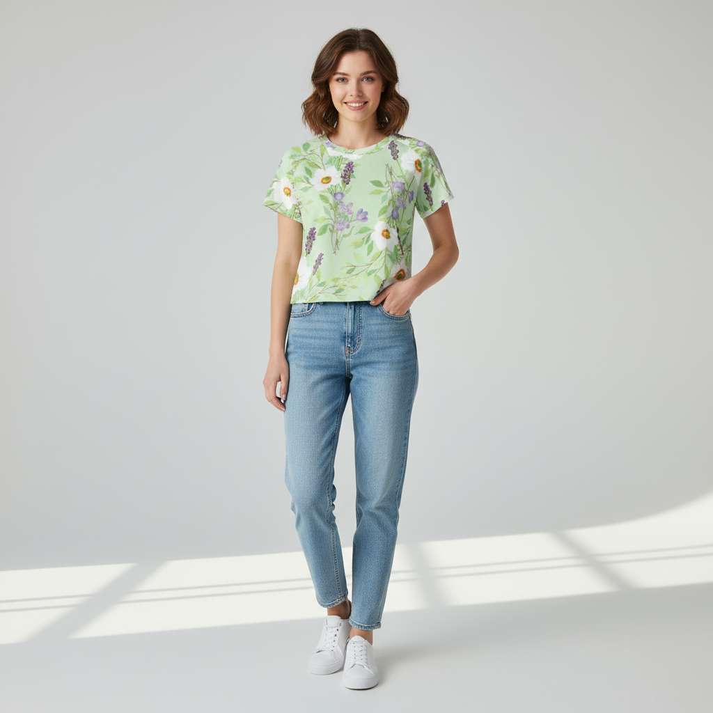 Eco-friendly  All-Over Print Women's cropped Raglan T-shirt With Short Sleeve