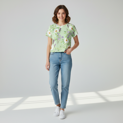 Eco-friendly  All-Over Print Women's cropped Raglan T-shirt With Short Sleeve