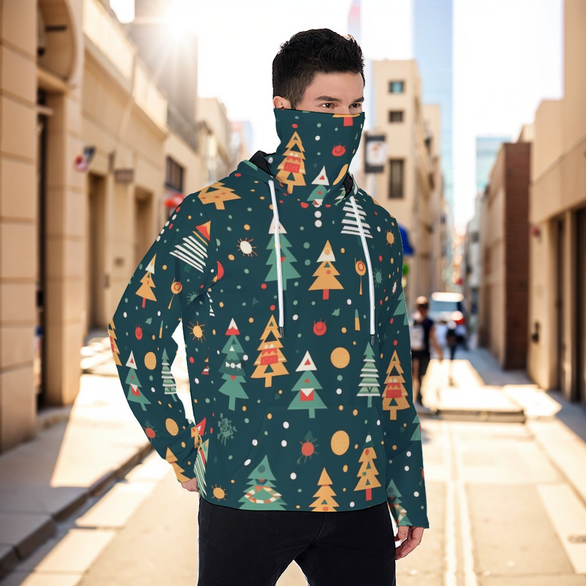 Split Eco-friendly All-Over Print Men's Masked Hoodie
