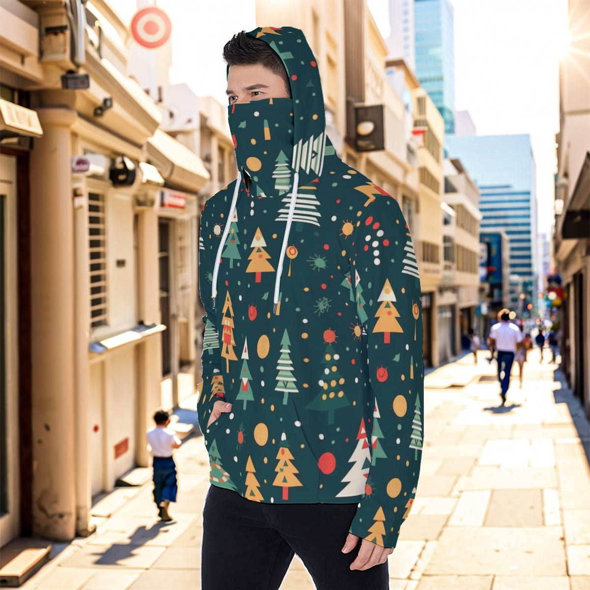 Split Eco-friendly All-Over Print Men's Masked Hoodie