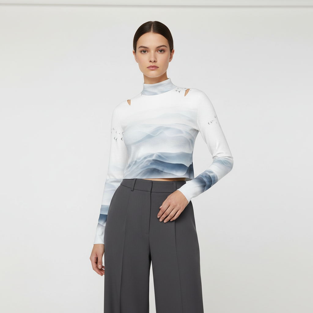 Eco-Friendly All-Over Print Women's Turtleneck T-shirt With Long Sleeve