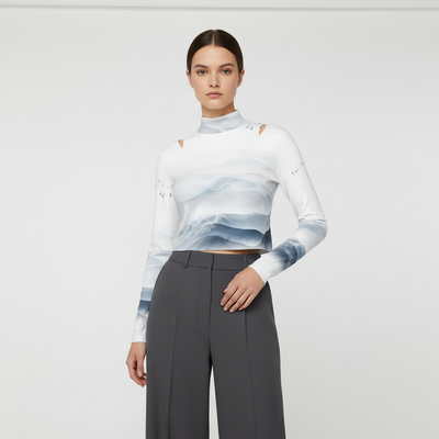 Eco-Friendly All-Over Print Women's Turtleneck T-shirt With Long Sleeve