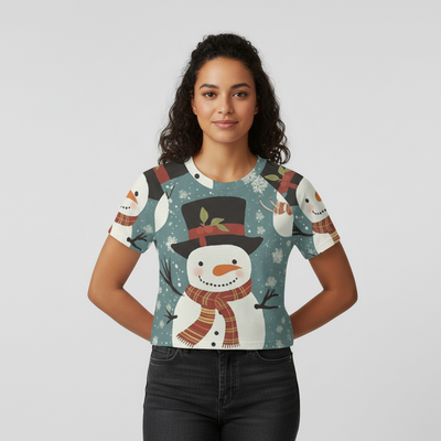 Eco-friendly  All-Over Print Women's cropped Raglan T-shirt With Short Sleeve