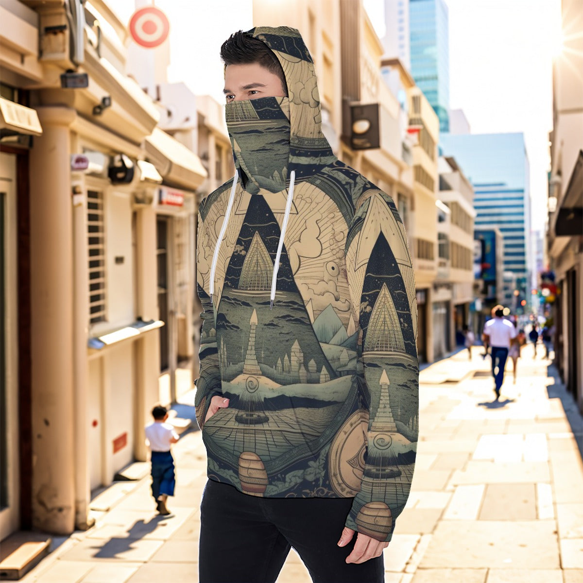 Eco-friendly All-Over Print Men's Masked Hoodie