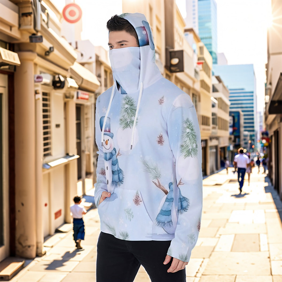 Eco-friendly All-Over Print Men's Masked Hoodie