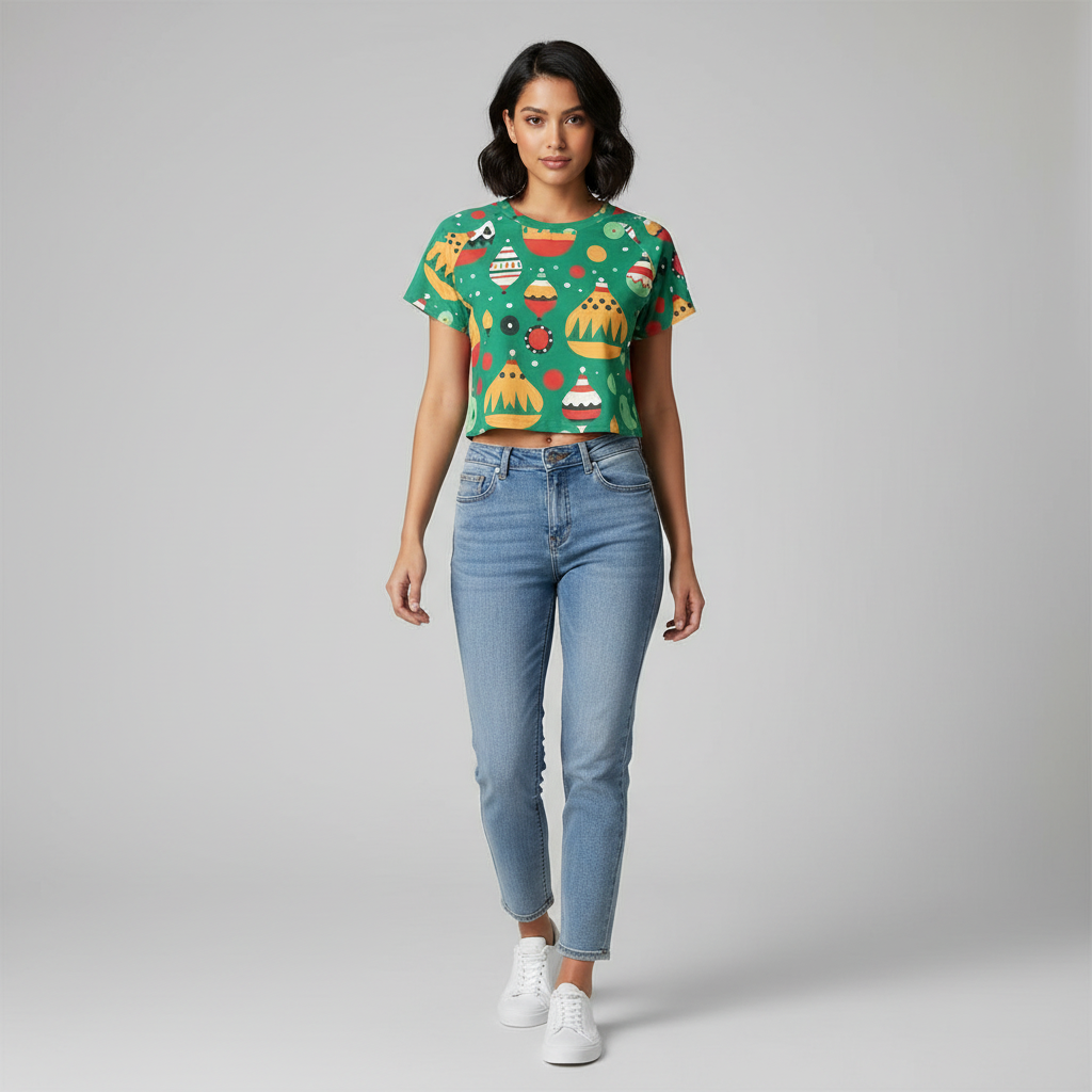 Eco-friendly  All-Over Print Women's cropped Raglan T-shirt With Short Sleeve
