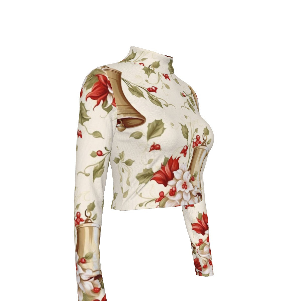 Eco-Friendly All-Over Print Women's Turtleneck T-shirt With Long Sleeve