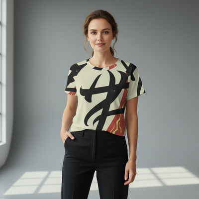 Eco-friendly  All-Over Print Women's cropped Raglan T-shirt With Short Sleeve