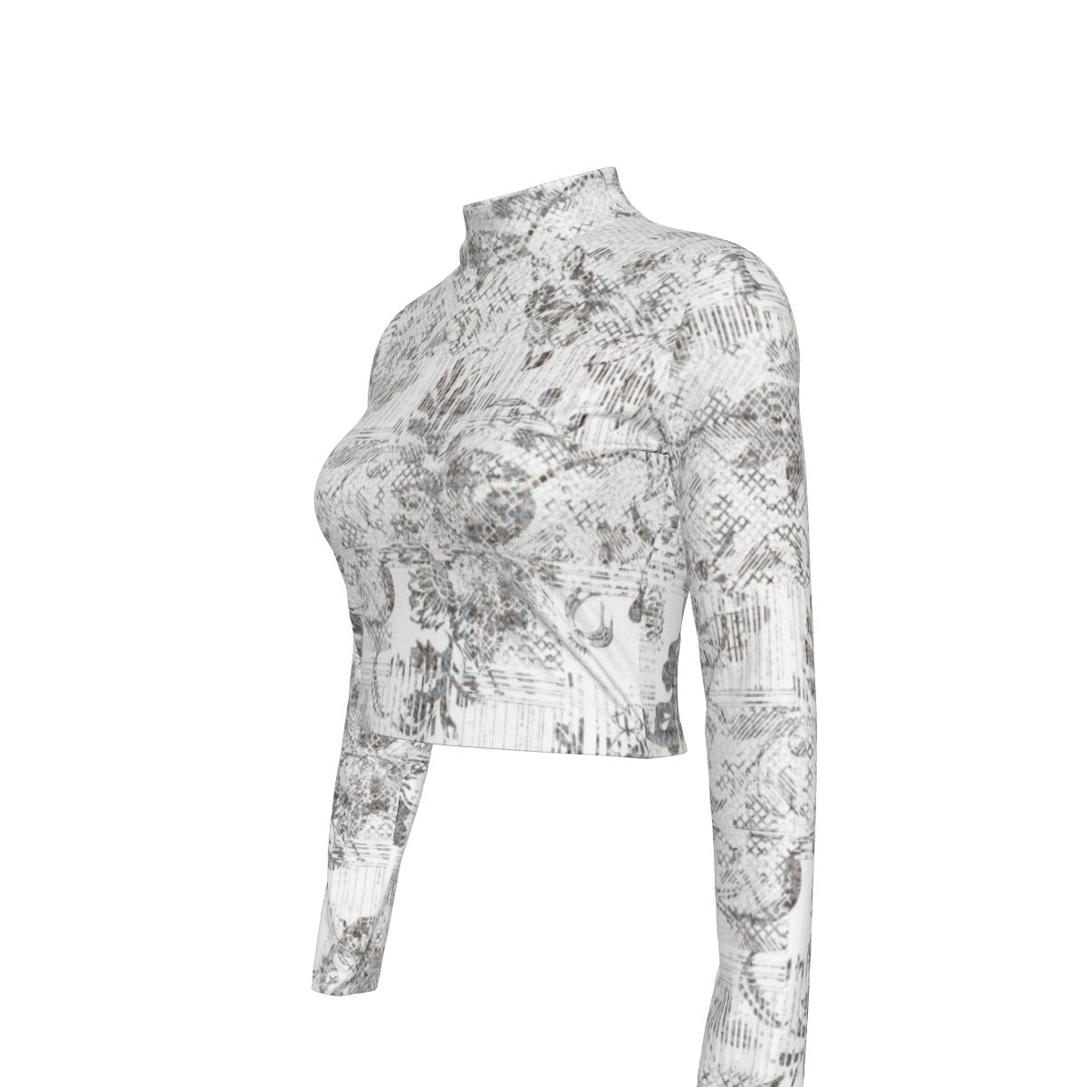 Eco-Friendly All-Over Print Women's Turtleneck T-shirt With Long Sleeve